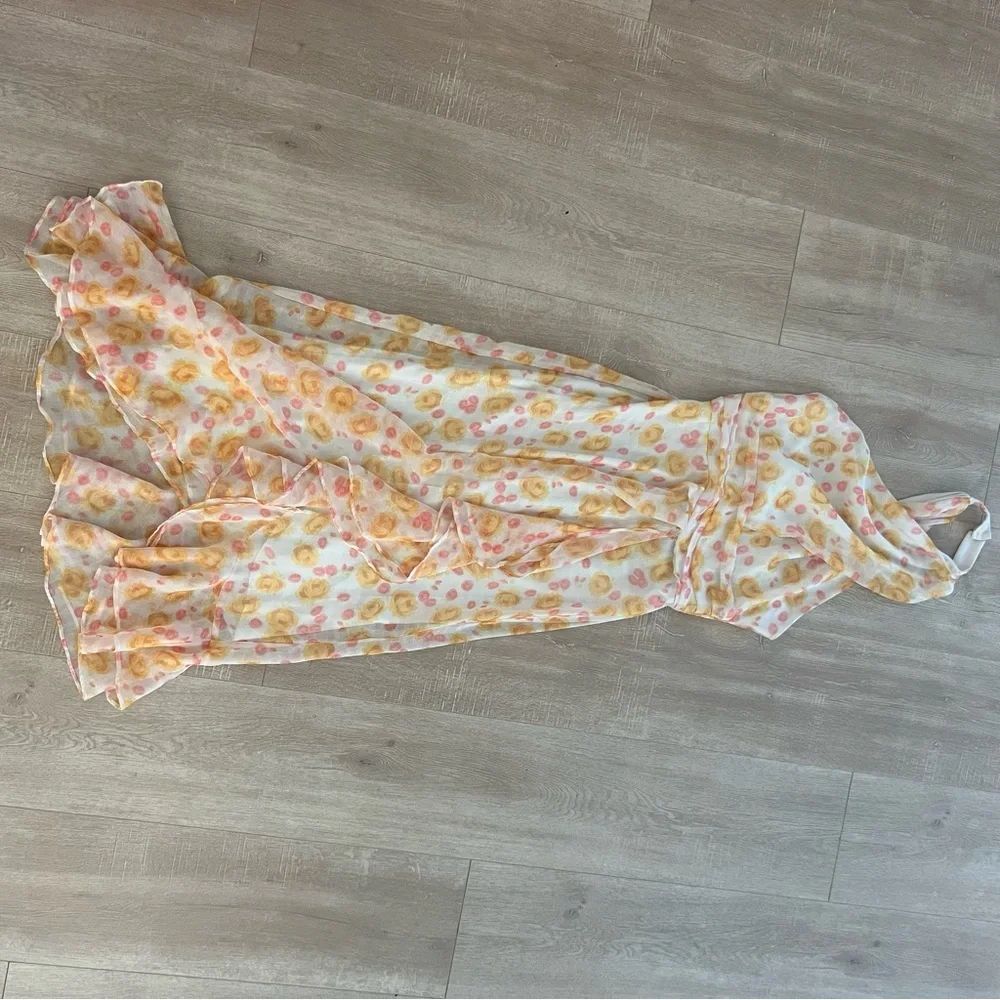 Floral Wrap Halter Dress, size XS, bridal shower, vacation, formal midi dress - Picture 7 of 15